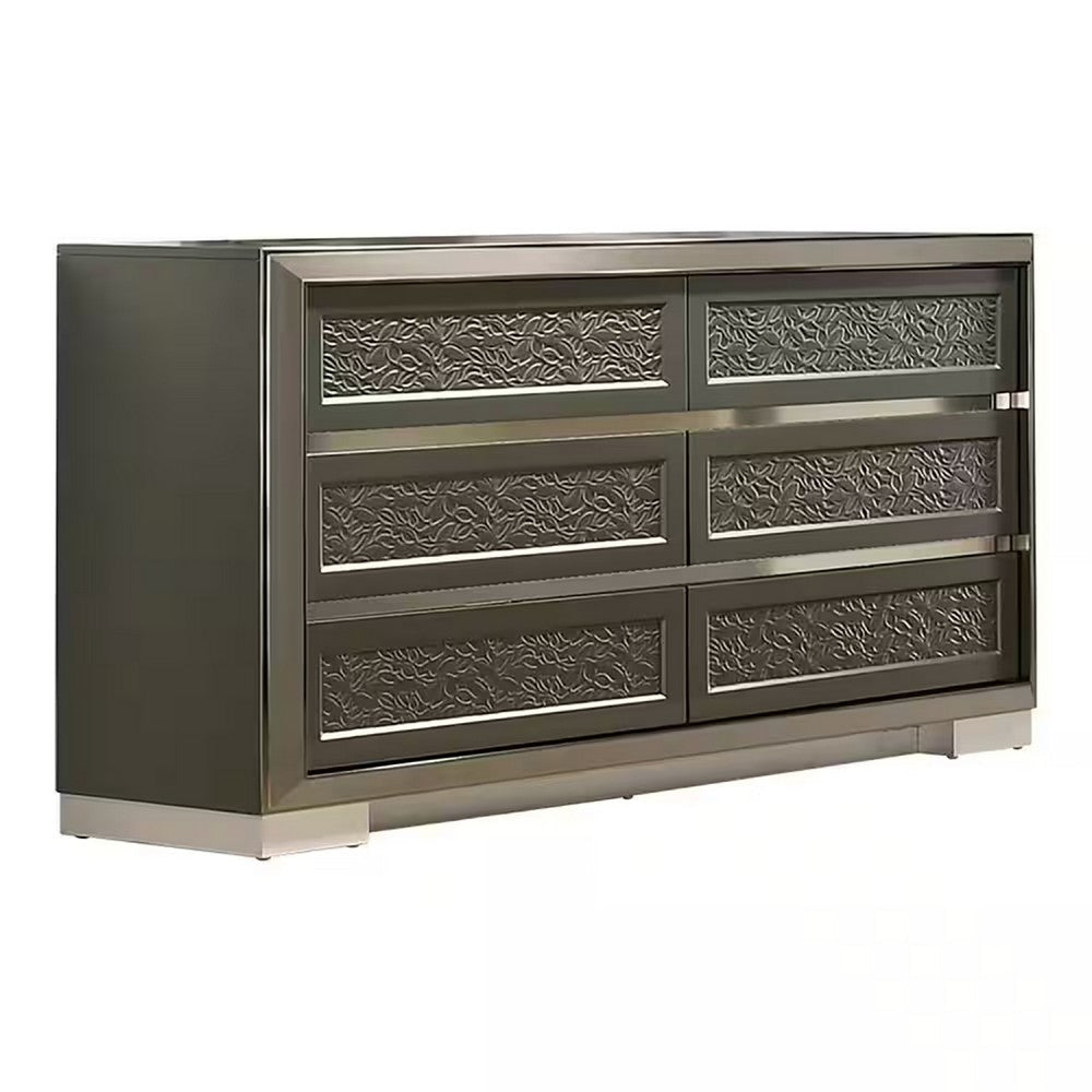 Levi 6 Drawer Wide Dresser | Dark Gray Solid Wood | Bedroom Storage