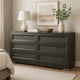 Levi 6 Drawer Wide Dresser | Dark Gray Solid Wood | Bedroom Storage