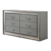 Cyl 6 Drawer Wide Dresser | Metallic Gray Solid Wood | Chrome Trim