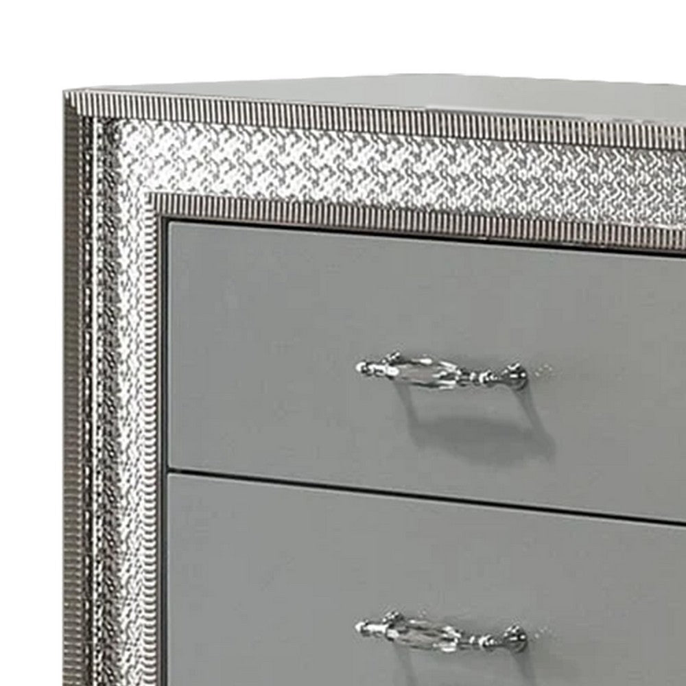 Cyl 6 Drawer Wide Dresser | Metallic Gray Solid Wood | Chrome Trim BM340238