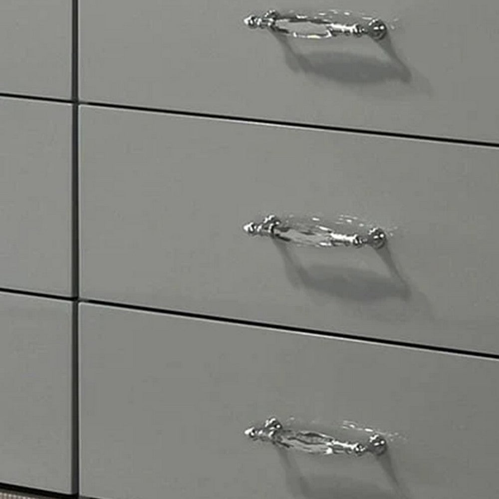 Cyl 6 Drawer Wide Dresser | Metallic Gray Solid Wood | Chrome Trim BM340238