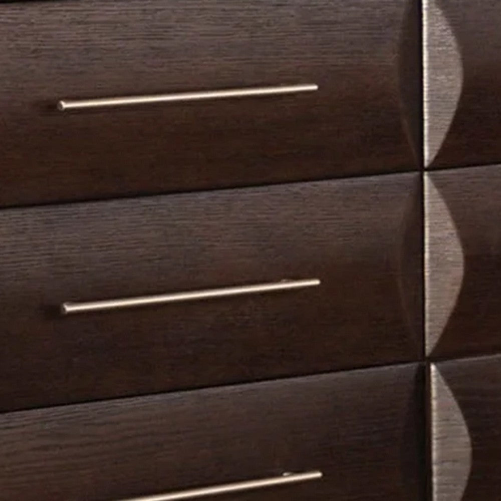 Nitz 6 Drawer Wide Dresser | Espresso Brown Solid Wood | Rose Gold Handles BM340239