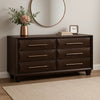 Nitz 6 Drawer Wide Dresser | Espresso Brown Solid Wood | Rose Gold Handles