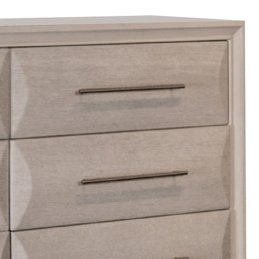 Nitz 6 Drawer Wide Dresser | White Oak Solid Wood Frame | Rose Gold Handles BM340240