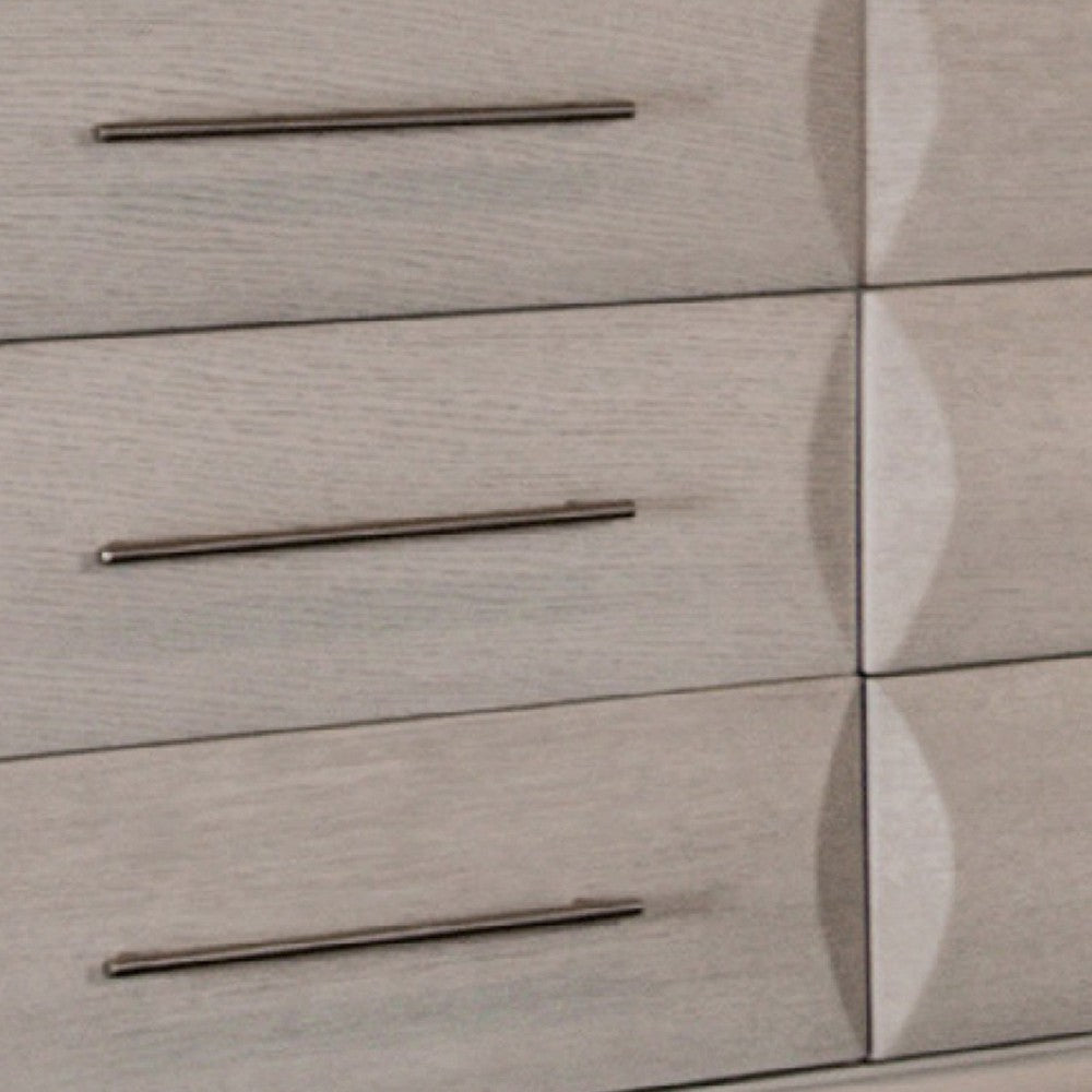 Nitz 6 Drawer Wide Dresser | White Oak Solid Wood Frame | Rose Gold Handles BM340240