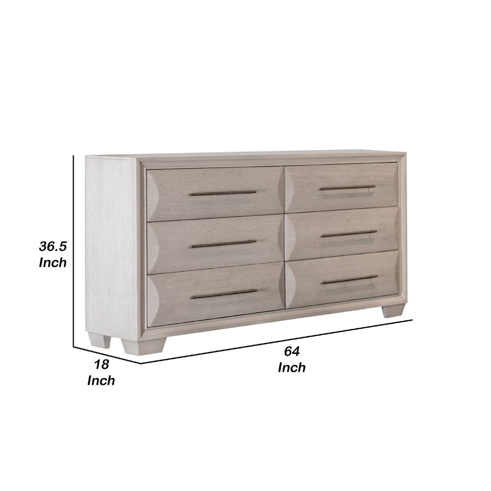 Nitz 6 Drawer Wide Dresser | White Oak Solid Wood Frame | Rose Gold Handles BM340240