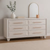 Nitz 6 Drawer Wide Dresser | White Oak Solid Wood Frame | Rose Gold Handles