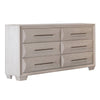 Nitz 6 Drawer Wide Dresser | White Oak Solid Wood Frame | Rose Gold Handles