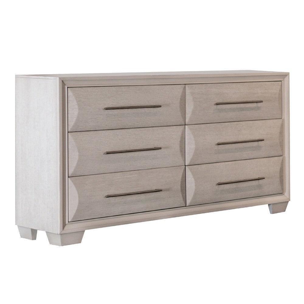 Nitz 6 Drawer Wide Dresser | White Oak Solid Wood Frame | Rose Gold Handles