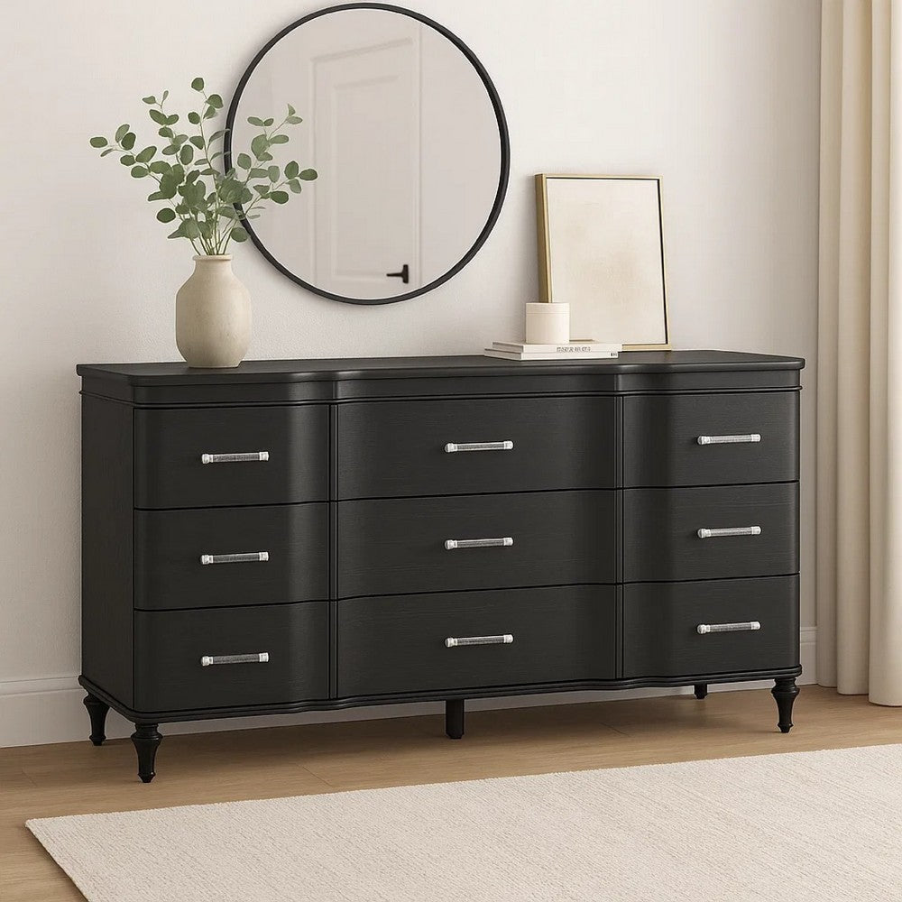 Eleena 6 Drawer Wide Dresser | Black Solid Wood | Acrylic Handles BM340241