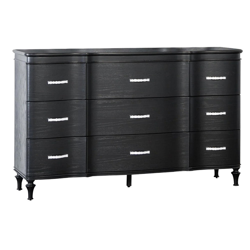 Eleena 6 Drawer Wide Dresser | Black Solid Wood | Acrylic Handles