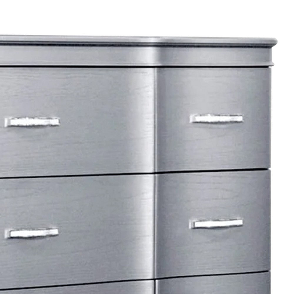 Eleena 6 Drawer Wide Dresser | Silver Solid Wood Frame | Acrylic Handles BM340242