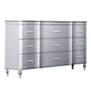 Eleena 6 Drawer Wide Dresser | Silver Solid Wood Frame | Acrylic Handles