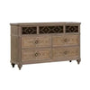 Lyla 7 Drawer Wide Dresser | Rustic Oak Solid Wood | Antique Mirror Panels
