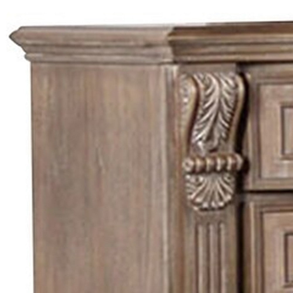 Reven 8 Drawer Wide Dresser | Weathered Oak Solid Wood | Carved Detailing BM340244