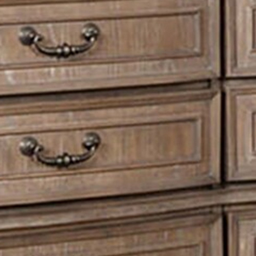 Reven 8 Drawer Wide Dresser | Weathered Oak Solid Wood | Carved Detailing BM340244