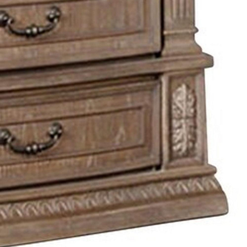 Reven 8 Drawer Wide Dresser | Weathered Oak Solid Wood | Carved Detailing BM340244