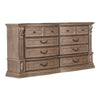 Reven 8 Drawer Wide Dresser | Weathered Oak Solid Wood | Carved Detailing