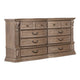 Reven 8 Drawer Wide Dresser | Weathered Oak Solid Wood | Carved Detailing