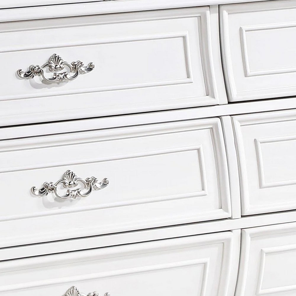 Valena 9 Drawer Wide Dresser | White Solid Wood | Carved Accents BM340245