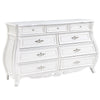 Valena 9 Drawer Wide Dresser | White Solid Wood | Carved Accents