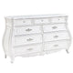Valena 9 Drawer Wide Dresser | White Solid Wood | Carved Accents