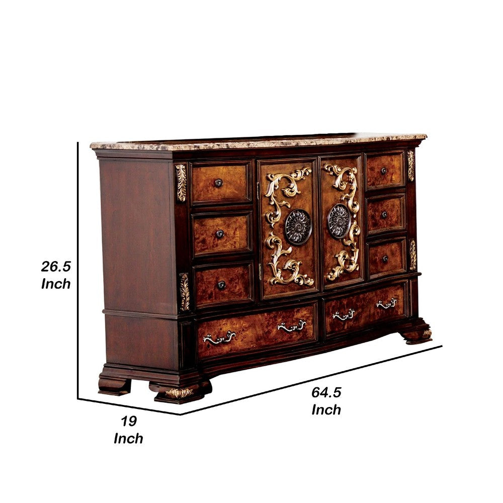 Iliana 8 Drawer Wide Dresser | 2 Door Cabinet | Dark Cherry Brown Wood BM340246