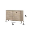 Fea 6 Drawer Wide Dresser | Natural Oak Brown Solid Wood | Acrylic