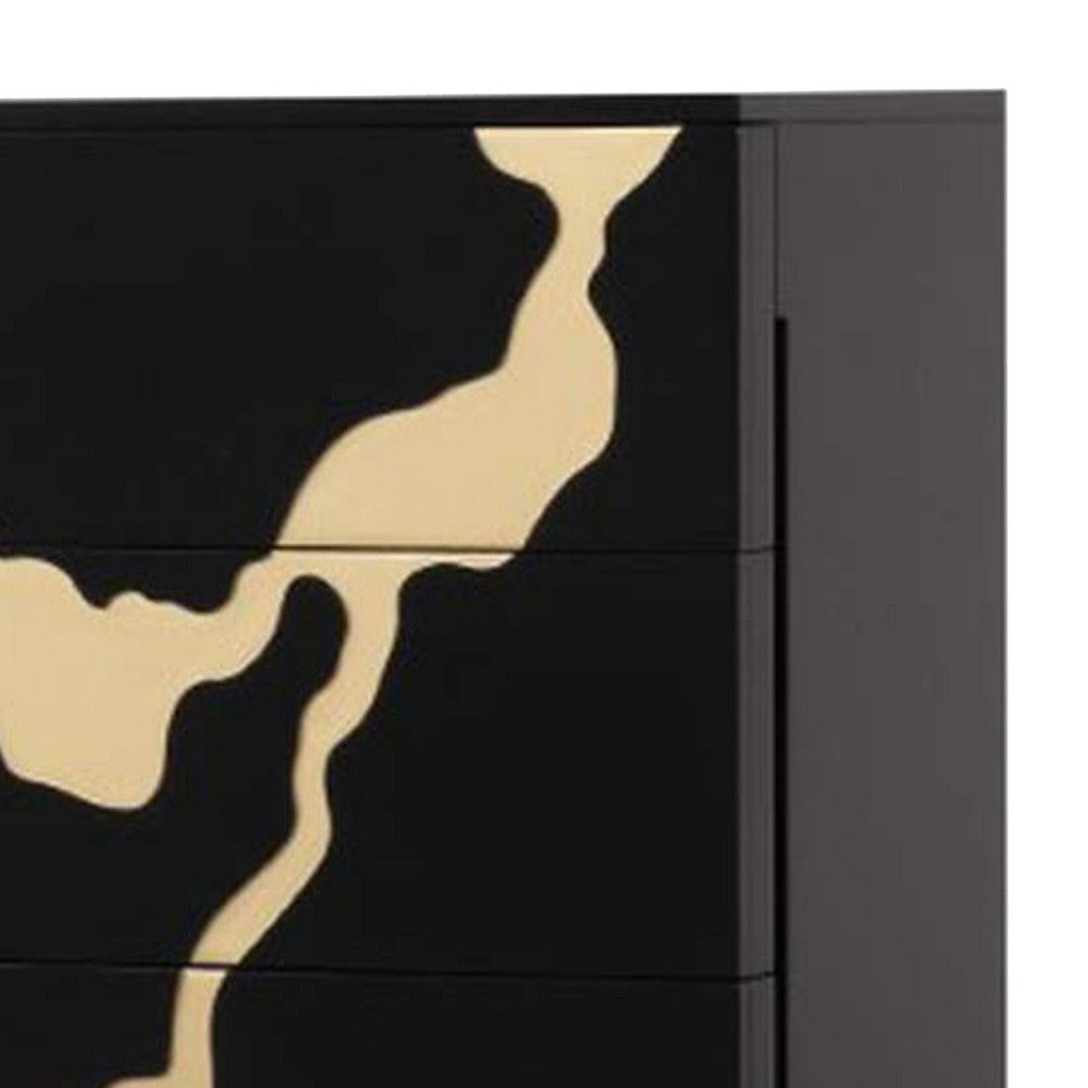 Goldie 5 Drawer Tall Dresser Chest | Black & Gold Wood | Bedroom Storage BM340248