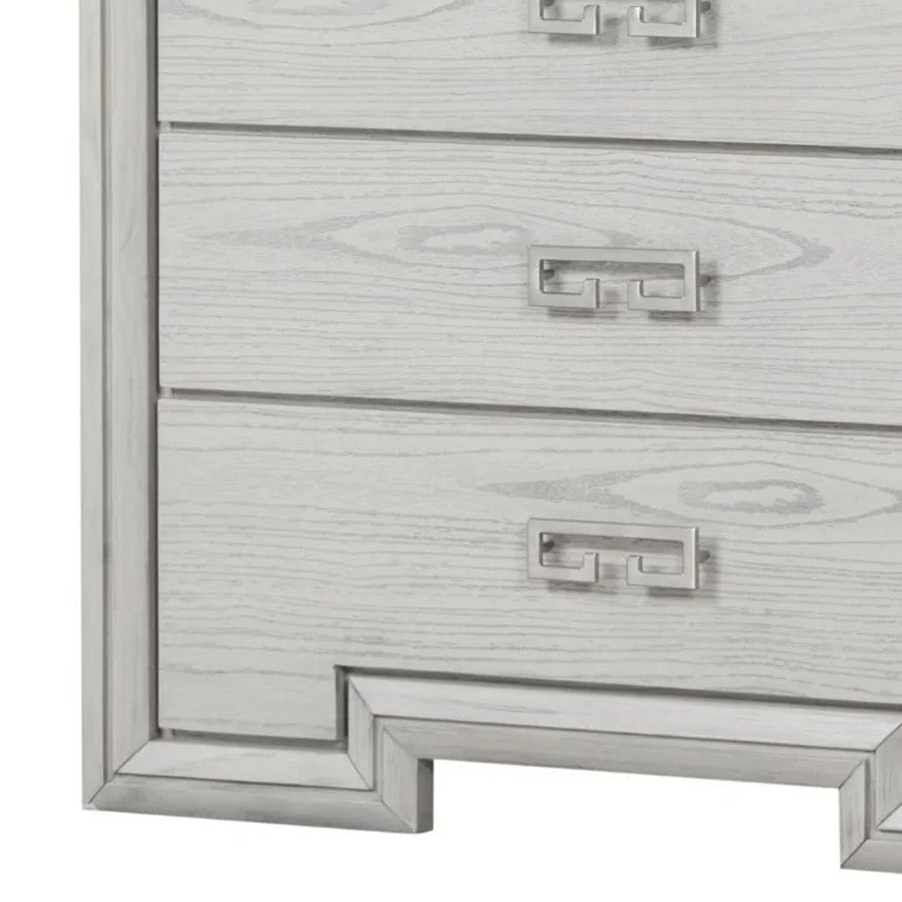 Basil 5 Drawer Tall Dresser Chest | Rustic White Solid Wood | Cedar Lining