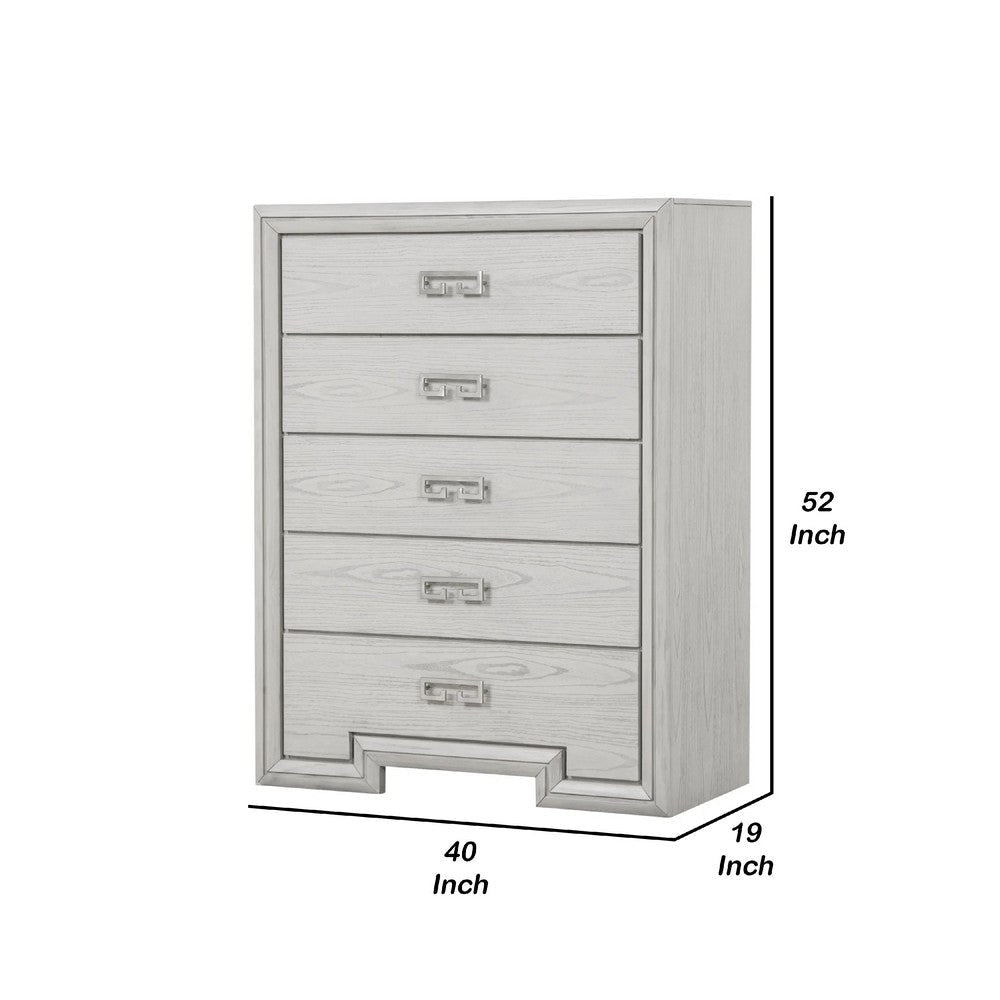 Basil 5 Drawer Tall Dresser Chest | Rustic White Solid Wood | Cedar Lining