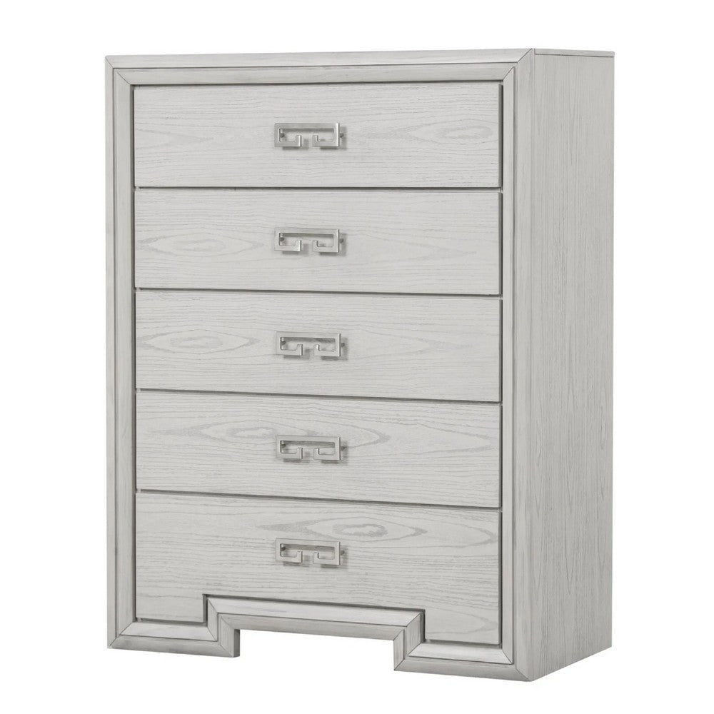 Basil 5 Drawer Tall Dresser Chest | Rustic White Solid Wood | Cedar Lining