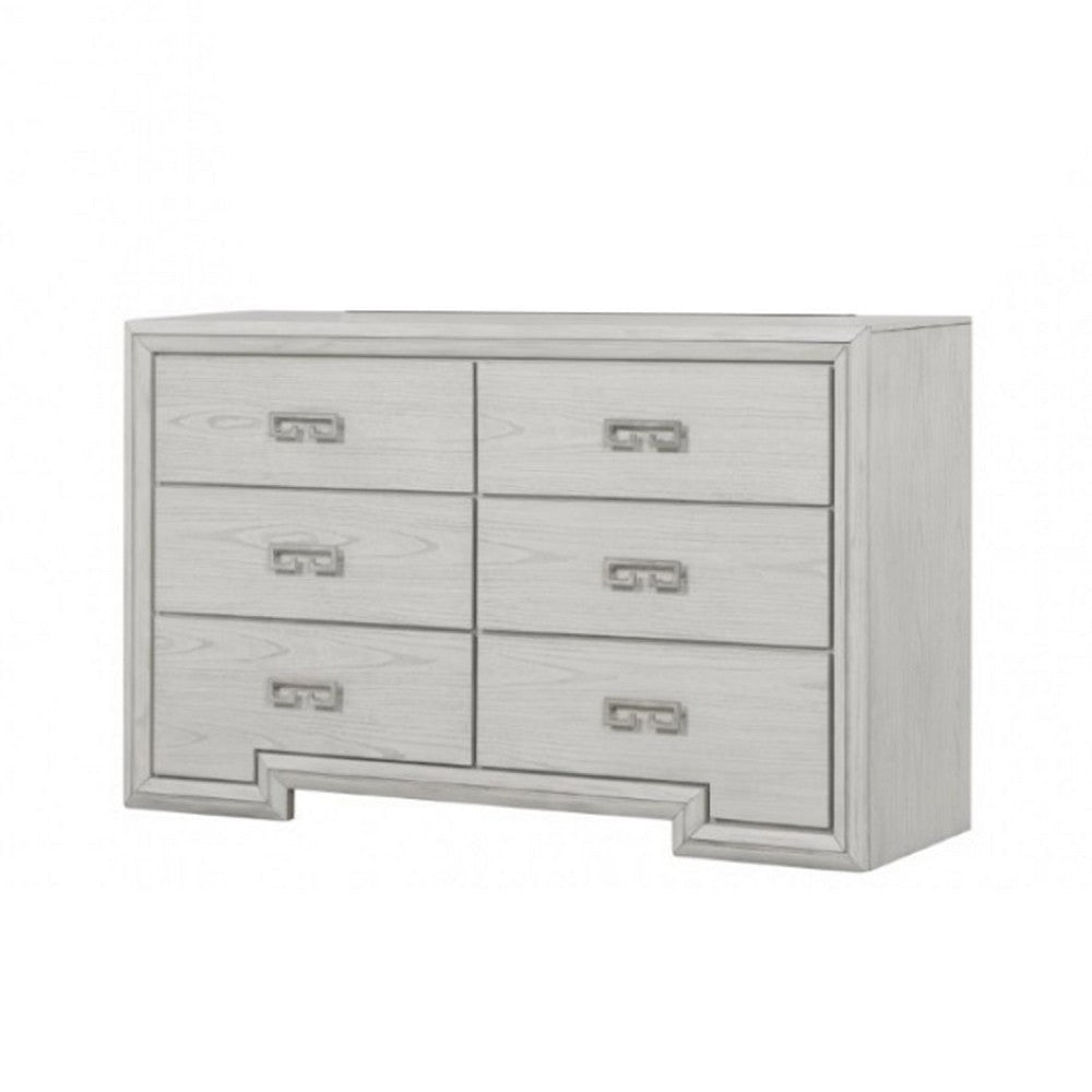 Basil 6 Drawer Wide Dresser | Rustic White Solid Wood | Cedar Lining