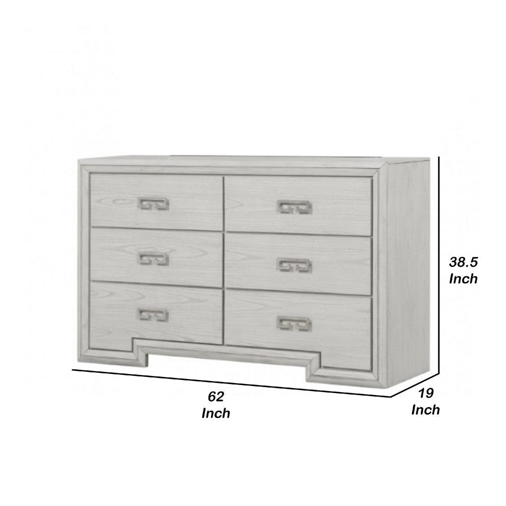 Basil 6 Drawer Wide Dresser | Rustic White Solid Wood | Cedar Lining