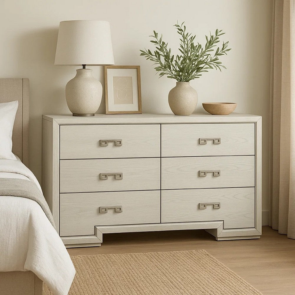 Basil 6 Drawer Wide Dresser | Rustic White Solid Wood | Cedar Lining