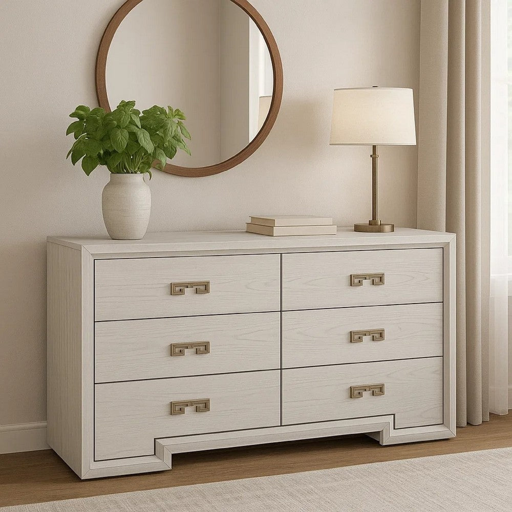 Basil 6 Drawer Wide Dresser | Rustic White Solid Wood | Cedar Lining