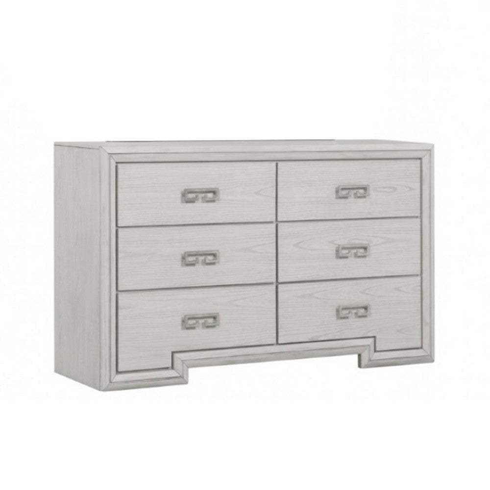 Basil 6 Drawer Wide Dresser | Rustic White Solid Wood | Cedar Lining