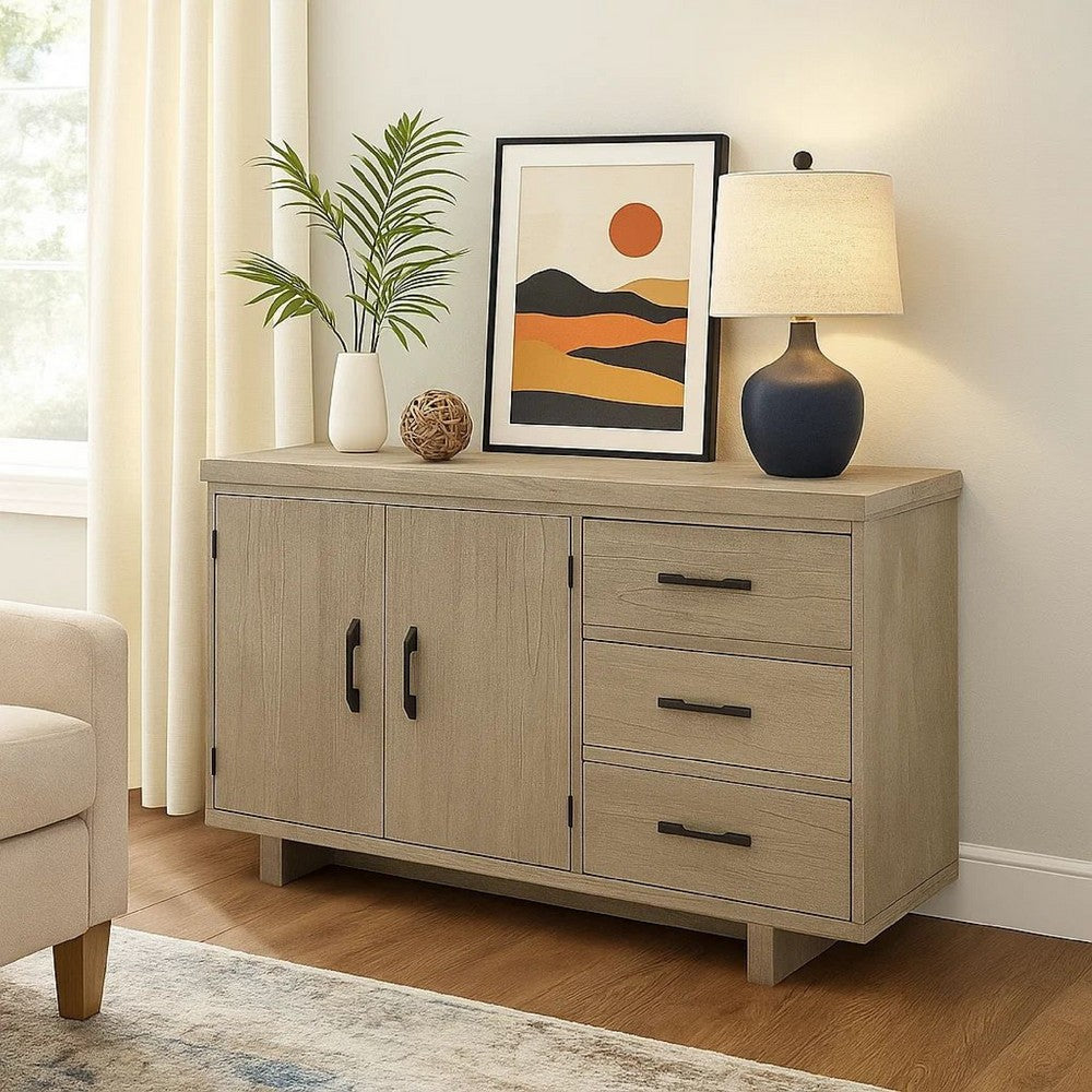 Hagy Sideboard Buffet Console | Natural Brown Wood | 2 Doors | 60"