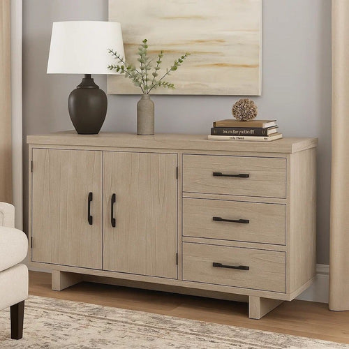 Hagy Sideboard Buffet Console | Natural Brown Wood | 2 Doors | 60"