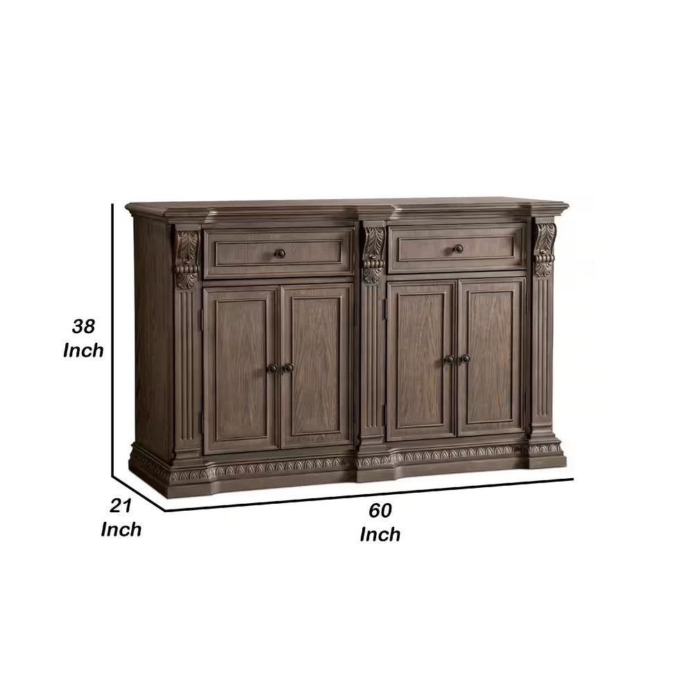 Hama Sideboard Buffet Console | 4 Doors | Oak Brown Wood | 60"