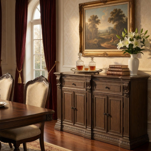 Hama Sideboard Buffet Console | 4 Doors | Oak Brown Wood | 60"