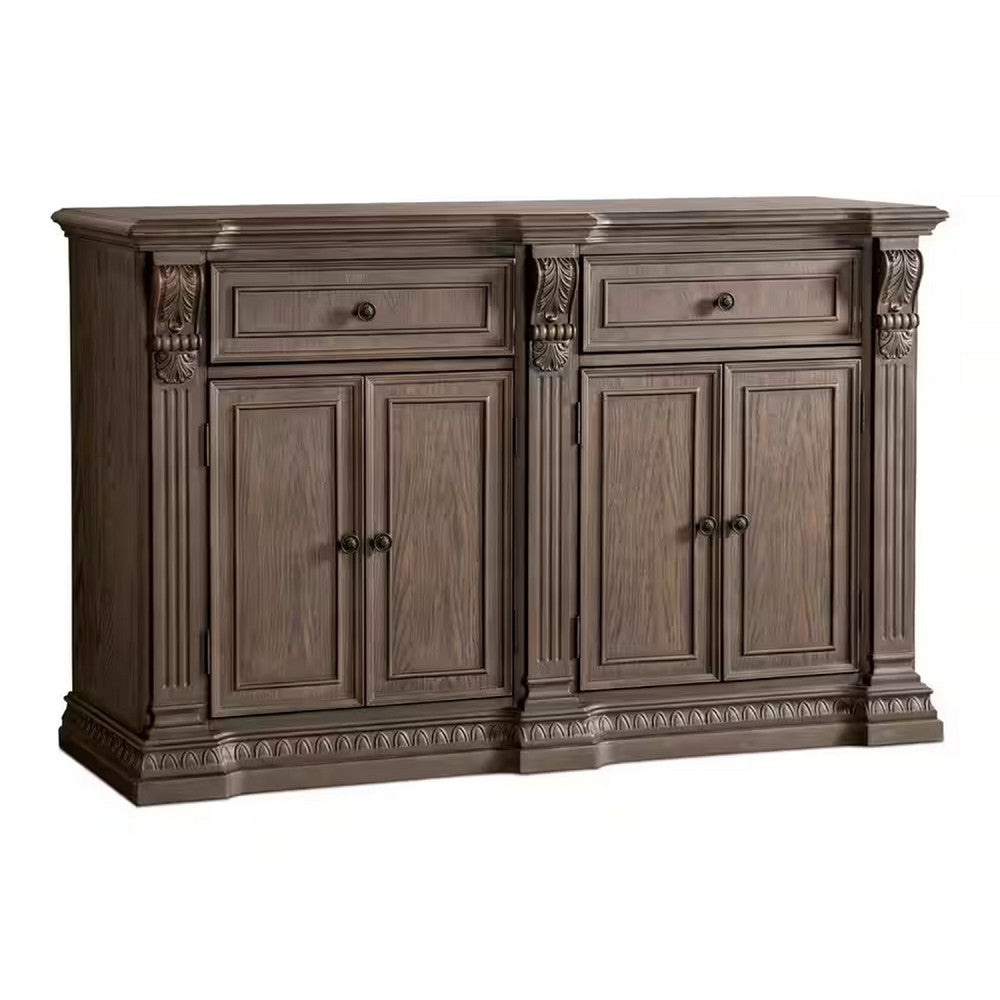 Hama Sideboard Buffet Console | 4 Doors | Oak Brown Wood | 60"