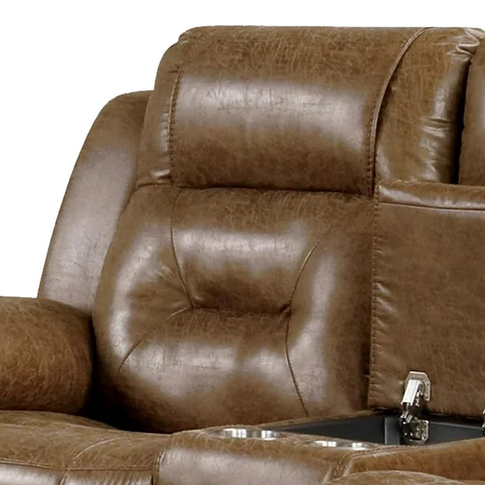 Kius Manual Recliner Loveseat | Brown Faux Leather | 70" | Cupholders
