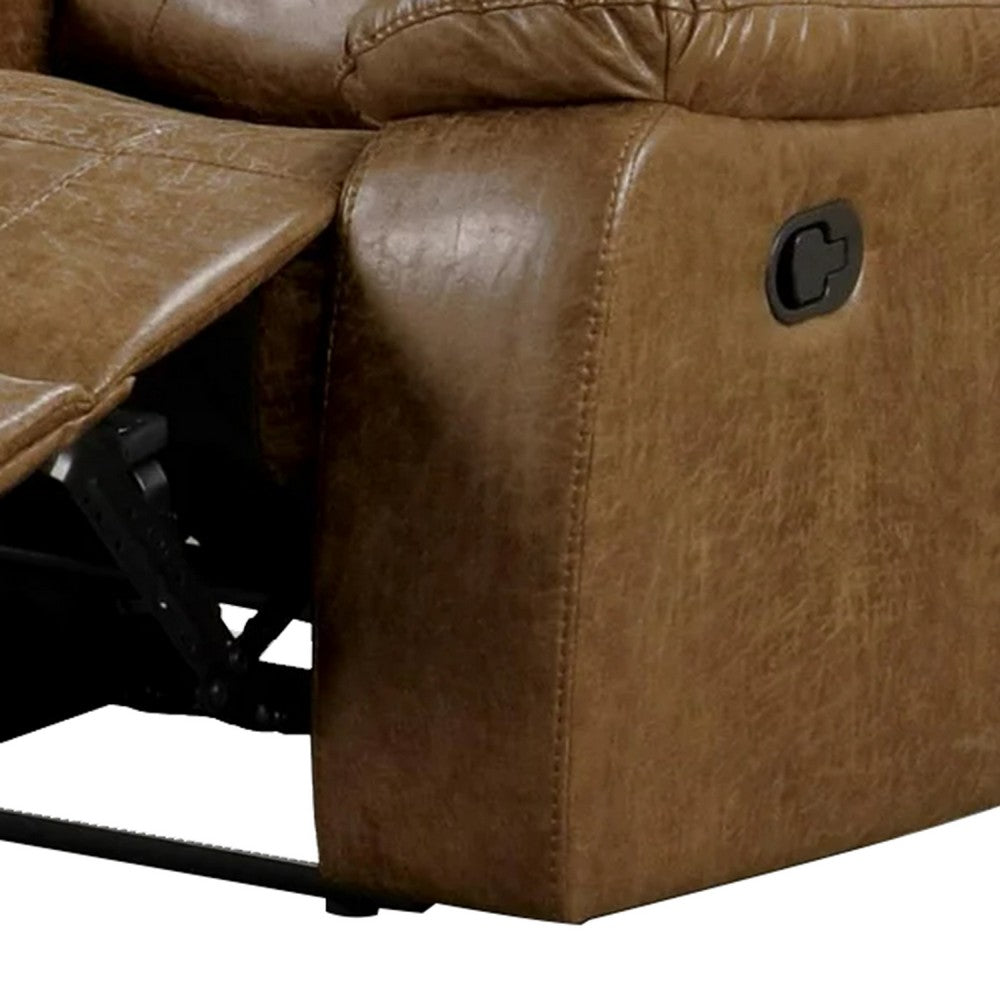 Kius Manual Recliner Loveseat | Brown Faux Leather | 70" | Cupholders