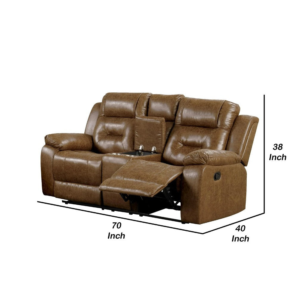 Kius Manual Recliner Loveseat | Brown Faux Leather | 70’’ | Cupholders BM340256