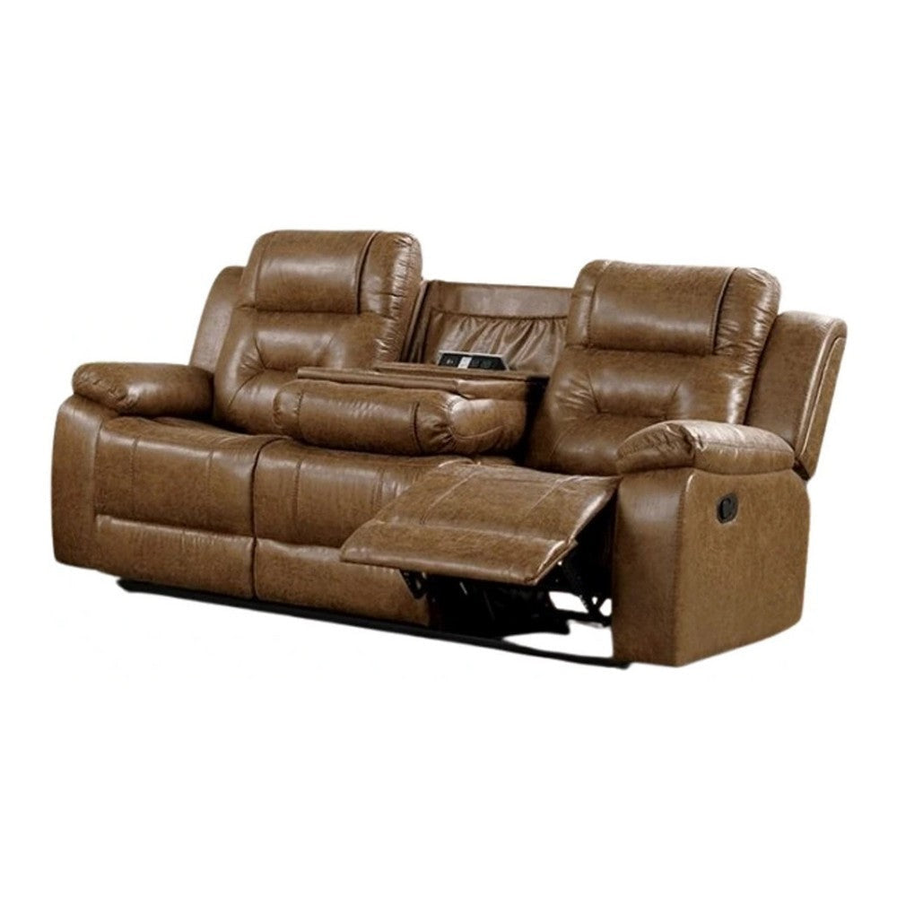 Kius Manual Recliner Sofa | Brown Faux Leather | 82’’ | USB Chargers BM340257
