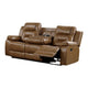 Kius Manual Recliner Sofa | Brown Faux Leather | 82" | USB Chargers