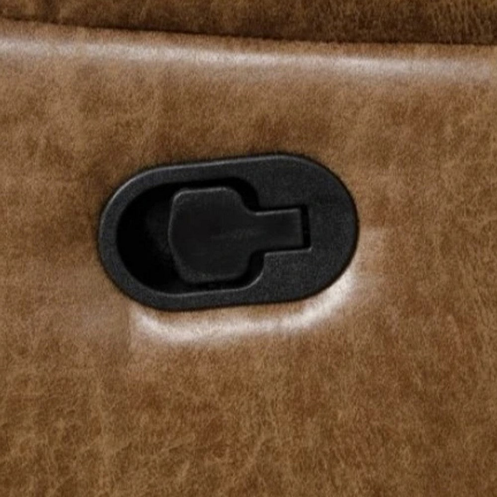 Kius Manual Recliner Sofa | Brown Faux Leather | 82" | USB Chargers