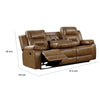 Kius Manual Recliner Sofa | Brown Faux Leather | 82" | USB Chargers