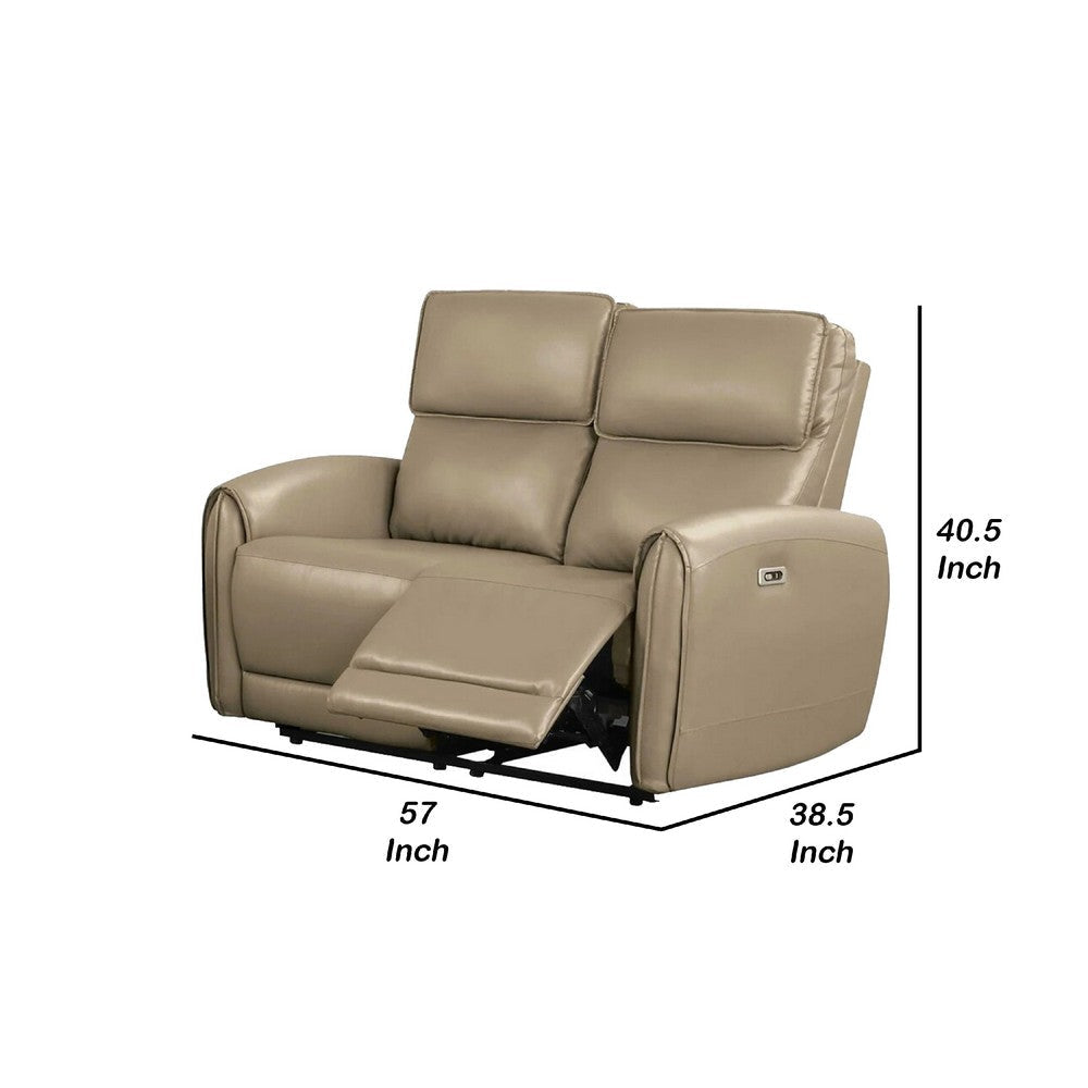 Sily Power Reclining Loveseat | Beige Faux Leather | 57’’ | USB Ports BM340258